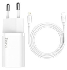 Мережевий зарядний пристрій Baseus Super Si 1C 20W With Simple Wisdom Data Cable Type-C/iP 1m White (TZCCSUP-B02)