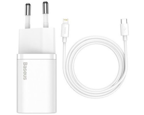 Мережевий зарядний пристрій Baseus Super Si 1C 20W With Simple Wisdom Data Cable Type-C/iP 1m White (TZCCSUP-B02) Мережевий зарядний пристрій Baseus Super Si 1C 20W With Simple Wisdom Data Cable Type-C/iP 1m White (TZCCSUP-B02)
