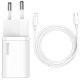 Мережевий зарядний пристрій Baseus Super Si 1C 20W With Simple Wisdom Data Cable Type-C/iP 1m White (TZCCSUP-B02)