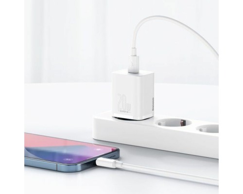 Мережевий зарядний пристрій Baseus Super Si 1C 20W With Simple Wisdom Data Cable Type-C/iP 1m White (TZCCSUP-B02) Мережевий зарядний пристрій Baseus Super Si 1C 20W With Simple Wisdom Data Cable Type-C/iP 1m White (TZCCSUP-B02)