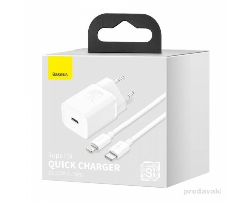 Мережевий зарядний пристрій Baseus Super Si 1C 20W With Simple Wisdom Data Cable Type-C/iP 1m White (TZCCSUP-B02) Мережевий зарядний пристрій Baseus Super Si 1C 20W With Simple Wisdom Data Cable Type-C/iP 1m White (TZCCSUP-B02)