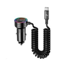 Автомобільний зарядний пристрій Usams US-CC167 C33 30W Car Charger With Spring Cable Black (CC167CC01)