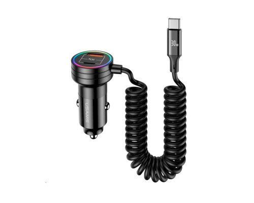 Автомобільний зарядний пристрій Usams US-CC167 C33 30W Car Charger With Spring Cable Black (CC167CC01) 