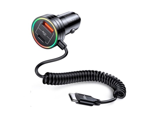 Автомобільний зарядний пристрій Usams US-CC167 C33 30W Car Charger With Spring Cable Black (CC167CC01) 