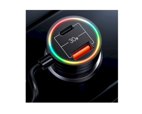 Автомобільний зарядний пристрій Usams US-CC167 C33 30W Car Charger With Spring Cable Black (CC167CC01) 