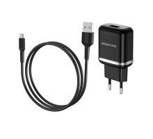 Мережевий зарядний пристрій BOROFONE BA36A High speed single port QC3.0 charger set 18W(Micro) Black (BA36AMB) 