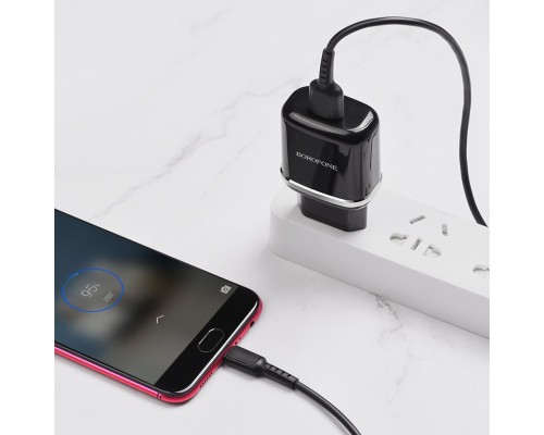 Мережевий зарядний пристрій BOROFONE BA36A High speed single port QC3.0 charger set 18W(Micro) Black (BA36AMB) Мережевий зарядний пристрій BOROFONE BA36A High speed single port QC3.0 charger set 18W(Micro) Black (BA36AMB)