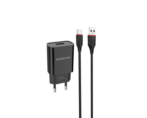 Мережевий зарядний пристрій BOROFONE BA20A Sharp single port charger set(Type-C) Black (BA20ACB) Мережевий зарядний пристрій BOROFONE BA20A Sharp single port charger set(Type-C) Black (BA20ACB)