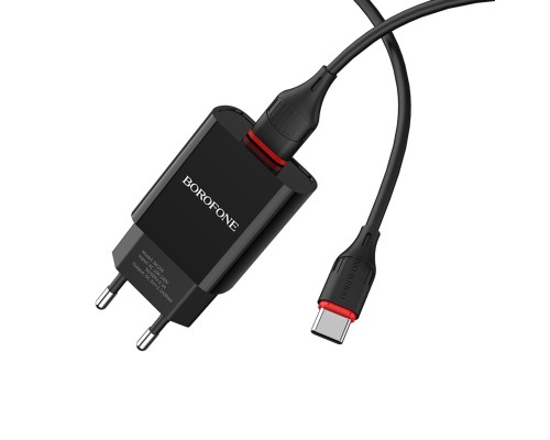 Мережевий зарядний пристрій BOROFONE BA20A Sharp single port charger set(Type-C) Black (BA20ACB) Мережевий зарядний пристрій BOROFONE BA20A Sharp single port charger set(Type-C) Black (BA20ACB)