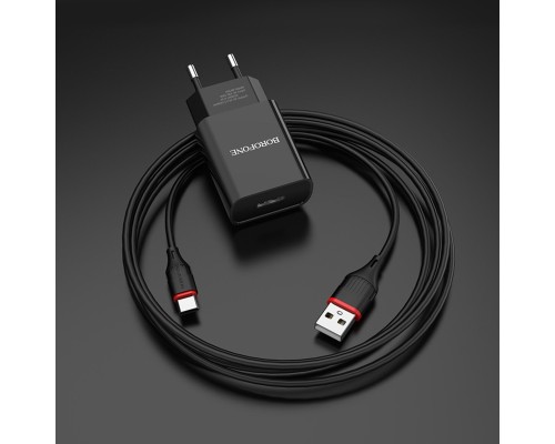 Мережевий зарядний пристрій BOROFONE BA20A Sharp single port charger set(Type-C) Black (BA20ACB) Мережевий зарядний пристрій BOROFONE BA20A Sharp single port charger set(Type-C) Black (BA20ACB)
