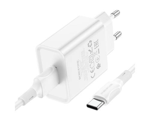 Мережевий зарядний пристрій BOROFONE BA74A Aspirer single port charger set(Type-C) White (BA74ACW) Мережевий зарядний пристрій BOROFONE BA74A Aspirer single port charger set(Type-C) White (BA74ACW)