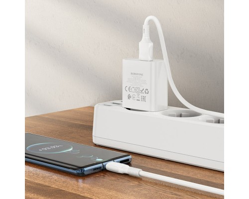 Мережевий зарядний пристрій BOROFONE BA74A Aspirer single port charger set(Type-C) White (BA74ACW) Мережевий зарядний пристрій BOROFONE BA74A Aspirer single port charger set(Type-C) White (BA74ACW)
