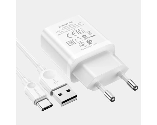Мережевий зарядний пристрій BOROFONE BA68A Glacier single port charger set(Type-C) White (BA68ACW) 