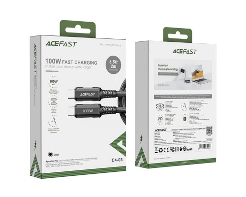 Кабель ACEFAST C4-03 Type-C to Type-C 5A, 100W, 2m, nylon, zinc connectors, Black (AFC4-03B) Кабель ACEFAST C4-03 Type-C to Type-C 5A, 100W, 2m, nylon, zinc connectors, Black (AFC4-03B)