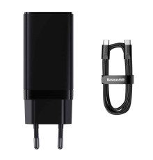 Мережевий зарядний пристрій Baseus GaN3 Pro Fast Charger 2C+U 65W (Cable Type-C  to Type-C 100W(20V/5A) 1m) Black (CCGP050101)