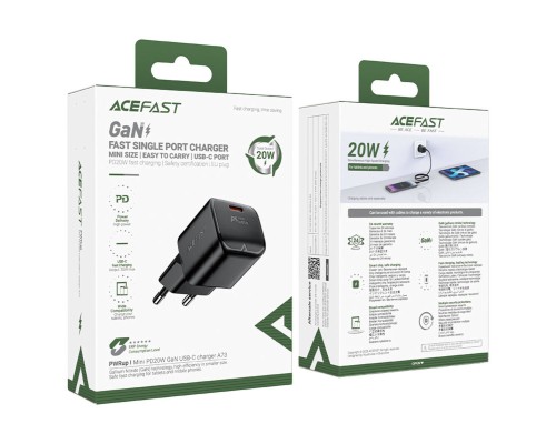 Мережевий зарядний пристрій ACEFAST A73 mini PD20W GaN USB-C charger Black (6974316282648) Мережевий зарядний пристрій ACEFAST A73 mini PD20W GaN USB-C charger Black (6974316282648)