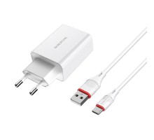 Мережевий зарядний пристрій BOROFONE BA21A Long journey single port QC3.0 charger set(Type-C) White (BA21ACW) 
