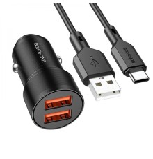 Автомобільний зарядний пристрій BOROFONE BZ19B Wisdom 36W dual port QC3.0 car charger set(Type-C) Black (6941991101533)