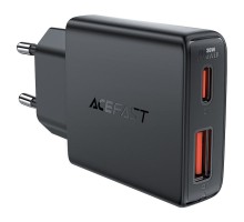Мережевий зарядний пристрій ACEFAST A69 PD30W GaN (USB-A+USB-C) ultra-thin charger Black (6974316282709) 