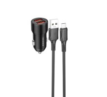 Автомобільний зарядний пристрій BOROFONE BZ19B Wisdom 36W dual port QC3.0 car charger set(Micro) Black (6941991101502) 