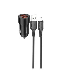 Автомобільний зарядний пристрій BOROFONE BZ19B Wisdom 36W dual port QC3.0 car charger set(Micro) Black (6941991101502)