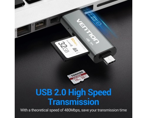Картрідер Vention USB2.0 Multi-function Card Reader Gray (CCJH0) (CCJH0) 