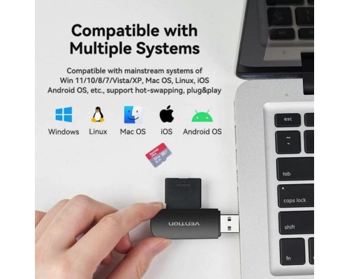 Картрідер Vention 2-in-1 USB 3.0 A Card Reader(SD+TF) Black Dual Drive Letter (CLGB0) (CLGB0) 