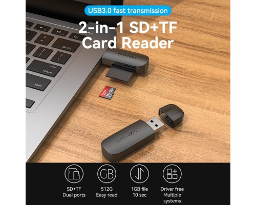 Картрідер Vention 2-in-1 USB 3.0 A Card Reader(SD+TF) Black Single Drive Letter (CLFB0) (CLFB0) Картрідер Vention 2-in-1 USB 3.0 A Card Reader(SD+TF) Black Single Drive Letter (CLFB0) (CLFB0)