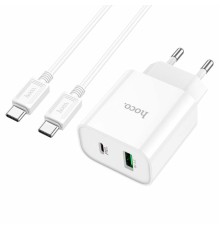 Мережевий зарядний пристрій HOCO C80A Plus Rapido PD20W+QC3.0 charger set(Type-C to Type-C) White (6931474779908)