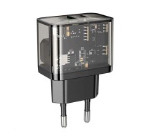 Мережевий зарядний пристрій HOCO N34 Dazzling dual-port PD20W+QC3.0 charger Transparent Black (6931474799166) 