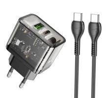 Мережевий зарядний пристрій HOCO N34 Dazzling dual-port PD20W+QC3.0 charger set(Type-C to Type-C) Transparent Black (6931474799180) 