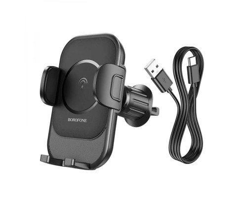Тримач для мобільного з БЗП BOROFONE BH204 Blue Charm wireless fast charging car holder(air outlet) Black (6941991101724) Тримач для мобільного з БЗП BOROFONE BH204 Blue Charm wireless fast charging car holder(air outlet) Black (6941991101724)