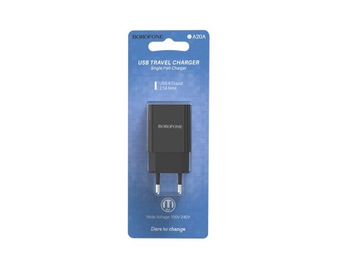 Мережевий зарядний пристрій BOROFONE BA20A Sharp single port charger Black (BA20AB) Мережевий зарядний пристрій BOROFONE BA20A Sharp single port charger Black (BA20AB)
