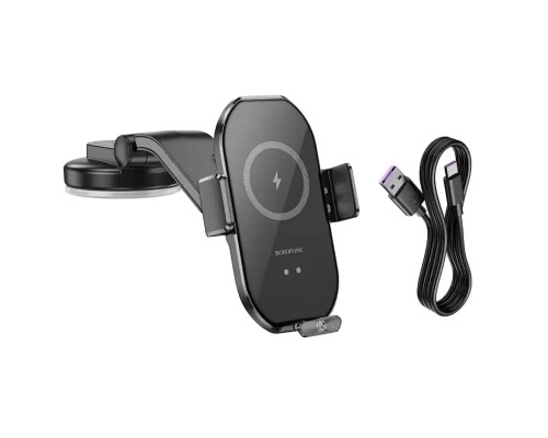 Тримач для мобільного з БЗП BOROFONE BH206 Rusher infrared wireless fast charging car holder(center console) Black (6941991103094) 
