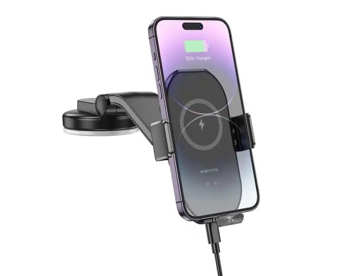 Тримач для мобільного з БЗП BOROFONE BH206 Rusher infrared wireless fast charging car holder(center console) Black (6941991103094) 