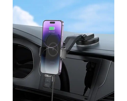 Тримач для мобільного з БЗП BOROFONE BH206 Rusher infrared wireless fast charging car holder(center console) Black (6941991103094) 