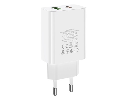Мережевий зарядний пристрій BOROFONE BA56A Lavida dual port PD20W+QC3.0 charger White (BA56AW) 