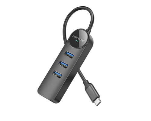 Адаптер Borofone DH6 Erudite 4-in-1 Gigabit Ethernet Adapter(Type-C to USB3.0*3+RJ45)(L=0.2M) Black (6941991104312) 
