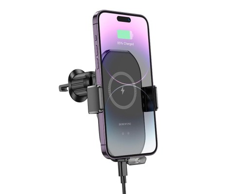 Тримач для мобільного з БЗП BOROFONE BH205 Rusher infrared wireless fast charging car holder(air outlet) Black (6941991103087) 