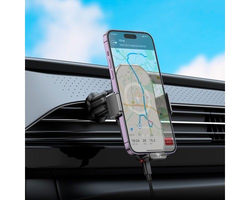 Тримач для мобільного з БЗП BOROFONE BH205 Rusher infrared wireless fast charging car holder(air outlet) Black (6941991103087) 