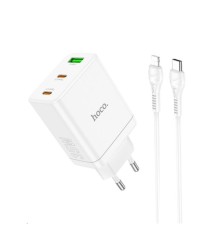 Мережевий зарядний пристрій HOCO N33 Start three-port PD35W(2C1A) charger set(C to iP) White (6931474795090)