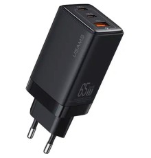 Мережевий зарядний пристрій Usams US-CC180 65W ACC 3 Ports GaN Fast Charger (EU) -- Sandru series Black (CC180TC01)