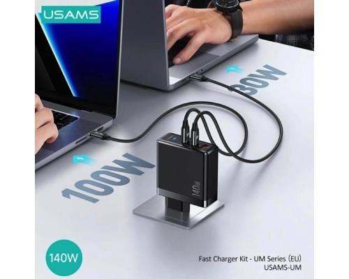 Мережевий зарядний пристрій Usams US-UM Fast Charger Kit--UM Series US-CC168 EU T52 140 W ACC GaN Fast Charger+US-SJ581 U82 Type-C To Type-C 240W PD3. (UMXLOGTC01) Мережевий зарядний пристрій Usams US-UM Fast Charger Kit--UM Series US-CC168 EU T52 140 W ACC GaN Fast Charger+US-SJ581 U82 Type-C To Type-C 240W PD3. (UMXLOGTC01)