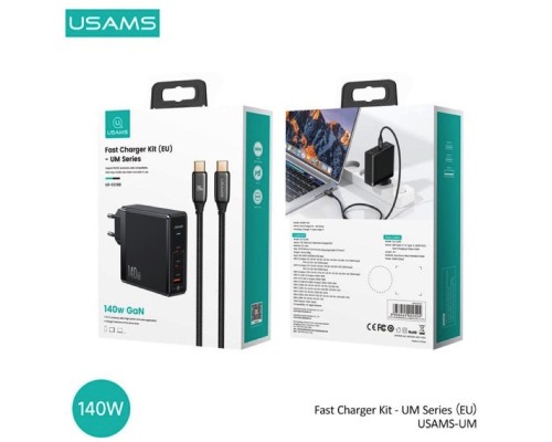 Мережевий зарядний пристрій Usams US-UM Fast Charger Kit--UM Series US-CC168 EU T52 140 W ACC GaN Fast Charger+US-SJ581 U82 Type-C To Type-C 240W PD3. (UMXLOGTC01) Мережевий зарядний пристрій Usams US-UM Fast Charger Kit--UM Series US-CC168 EU T52 140 W ACC GaN Fast Charger+US-SJ581 U82 Type-C To Type-C 240W PD3. (UMXLOGTC01)