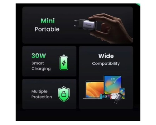 Зарядний пристрій UGREEN CD319 USB-C GaN Fast Charger 30W EU (Space Gray)(UGR-90666) (UGR-90666) Зарядний пристрій UGREEN CD319 USB-C GaN Fast Charger 30W EU (Space Gray)(UGR-90666) (UGR-90666)