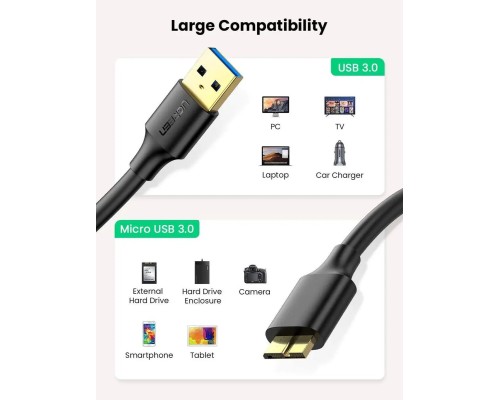 Кабель UGREEN US130 USB 3.0 A Male to Micro USB 3.0 Male Cable 2m (Black)(UGR-10843) (UGR-10843) Кабель UGREEN US130 USB 3.0 A Male to Micro USB 3.0 Male Cable 2m (Black)(UGR-10843) (UGR-10843)