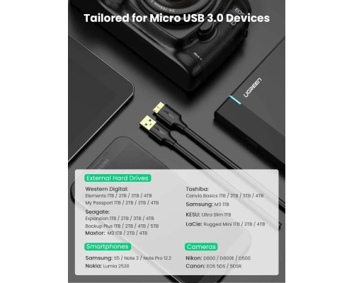 Кабель UGREEN US130 USB 3.0 A Male to Micro USB 3.0 Male Cable 2m (Black)(UGR-10843) (UGR-10843) Кабель UGREEN US130 USB 3.0 A Male to Micro USB 3.0 Male Cable 2m (Black)(UGR-10843) (UGR-10843)