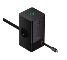 Мережевий зарядний пристрій Baseus PowerCombo Digital PowerStrip 2AC+1U+1C+Retractable-C 65W with 1.5m power cord EU Black (PSLR000301) 