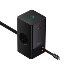 Мережевий зарядний пристрій Baseus PowerCombo Digital PowerStrip 2AC+1U+1C+Retractable-C 65W with 1.5m power cord EU Black (PSLR000301) 