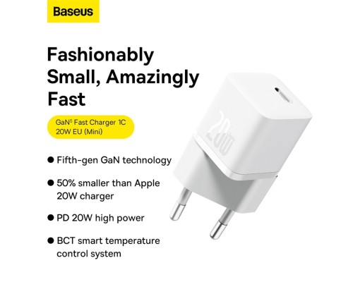 Мережевий зарядний пристрій Baseus GaN5 Fast Charger(mini) 1C 20W EU White (CCGN050102) Мережевий зарядний пристрій Baseus GaN5 Fast Charger(mini) 1C 20W EU White (CCGN050102)